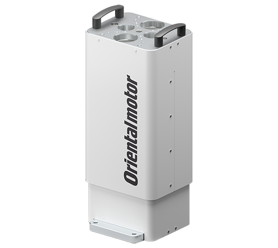オリエンタルモーターのロゴが入った白色の電動昇降装置