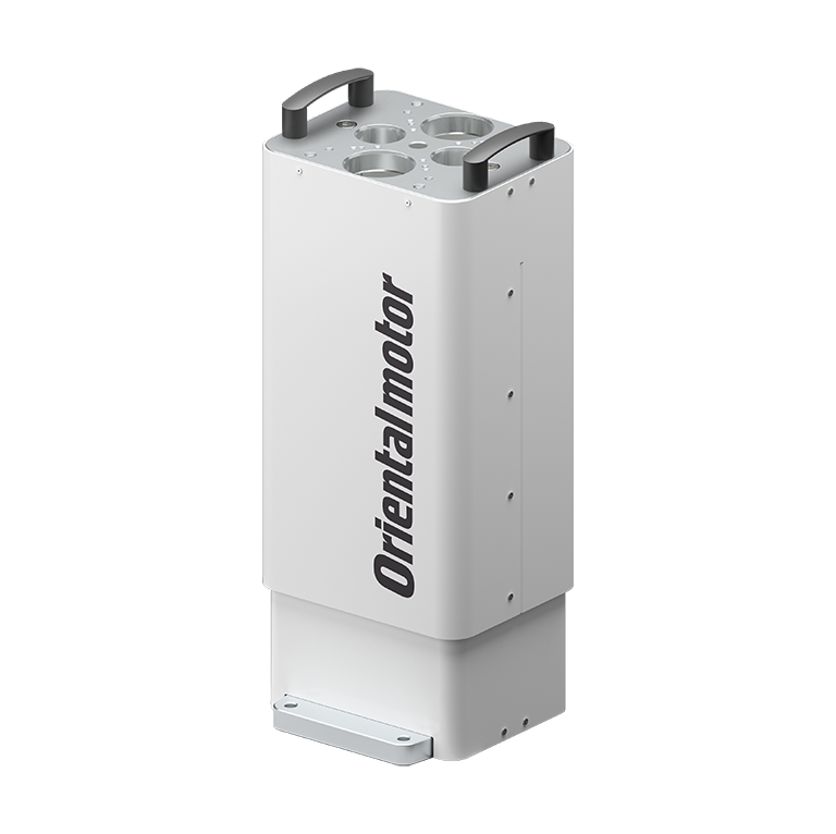 オリエンタルモーターのロゴが入った白色の電動昇降装置