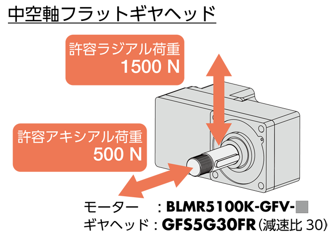 中空軸フラッドギヤヘッドの許容荷重を示している