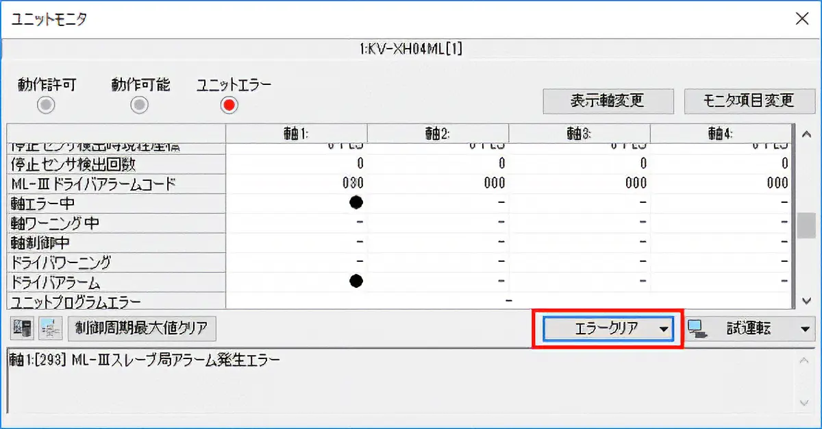 図:ユニットモニタのエラークリア