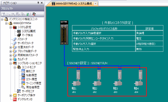 図：三菱電機株式会社製シンプルモーションユニット設定ツールのシステム構成で設定がされていない例