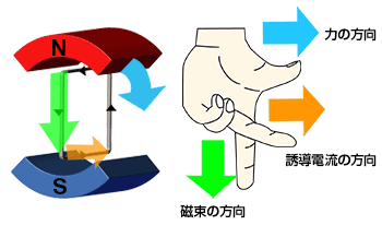 左手の法則に従い、コイルが回転する