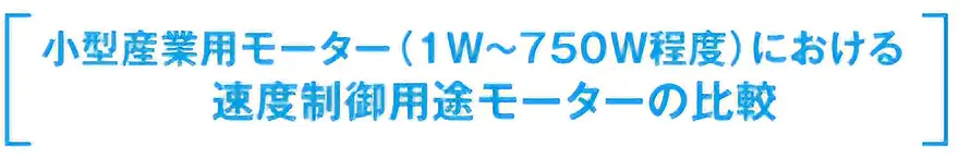 小型産業用モーター(1W～750W程度)における速度制御用途モーターの比較